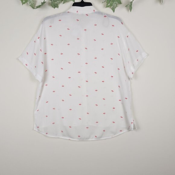 My Danielle Size XL Umbrella Print Short Sleeves Red White Casual Top Blouse NWT - Picture 6 of 9